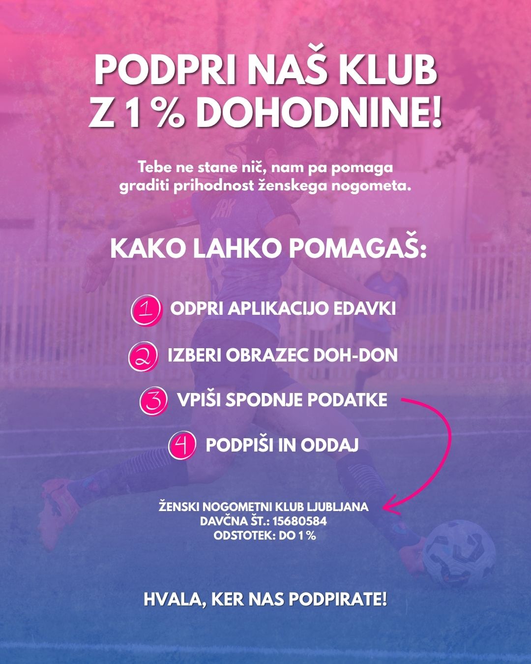 Podpri ŽNK Ljubljana z 1 % dohodnine!